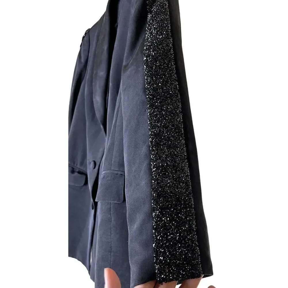 Atelier Eva Devecsery Haute Couture Silk Beaded Sleeve Blazer Large